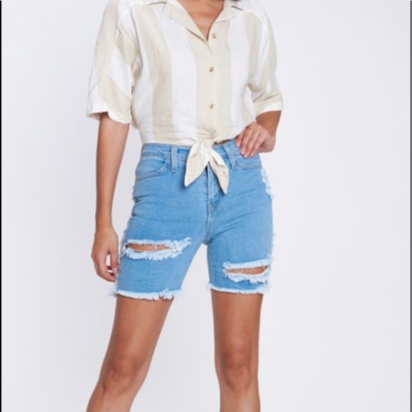 NWT Trendy Blue Distressed Biker Shorts - Picture 4 of 6